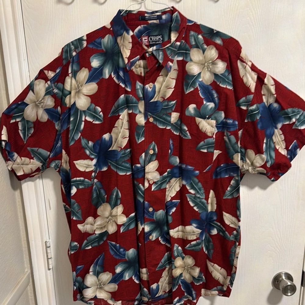 CHAPS Ralph Lauren Men’s‎ XL 100% Cotton Tropical Print Short Sleeve Button Down